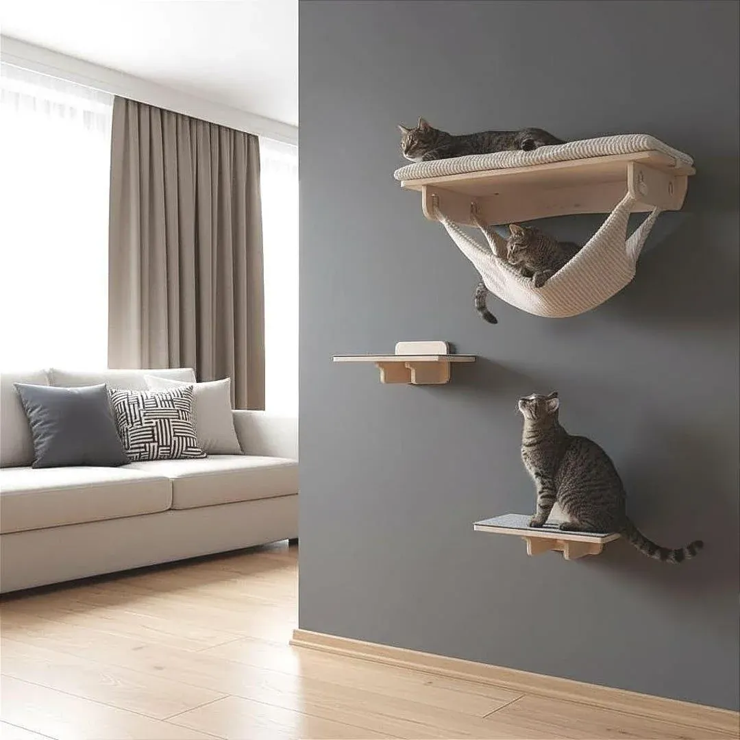 Wooden Cat Wall Shelf Climbing Set